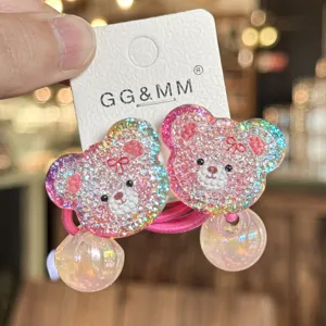Simpatici elastici per capelli con orsetto glitterato per bambini, accessori luminosi in resina.