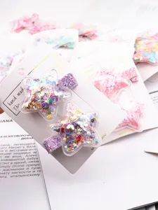 Kinder süße Stern flüssig Glitzer Haarspangen Set, glänzende Haarnadel Zubehör für Mädchen.