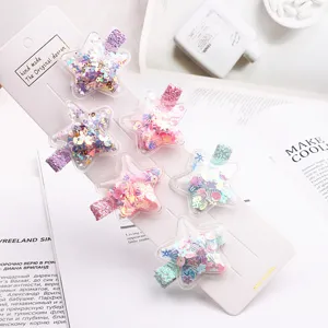 Glitzernde Stern Haarklammern Set für Kinder, süße transparente Pailletten Haarspangen Detailansicht