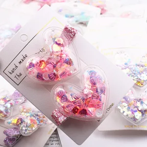 Süße Herz Flüssig Glitzer Pailletten Haarklammern Kinder Ente Haarspangen Zubehör