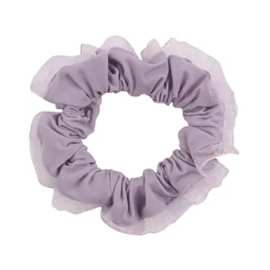 Chouchou violet lavande avec bordure en tulle délicat, accessoire de coiffure tendance femme.