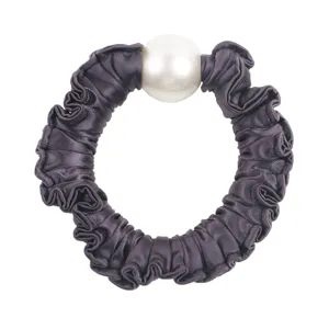 Chouchou de cheveux en satin avec perle élégant pour femmes, attache queue de cheval.