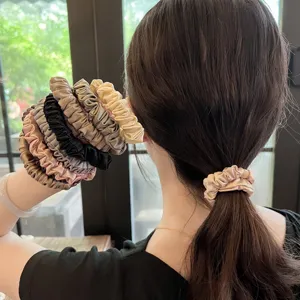Satin hair scrunchies set, elegant ponytail holder and hair accessories for women daily use.