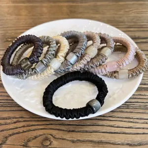 Satin Haargummis mit Katzenauge Perlen elegante Zopfgummis Haarschmuck fuer Damen Alltag