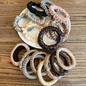 Satin hair scrunchies set for women, elegant elastic hair ties ponytail holders, multi-color hair accessories.