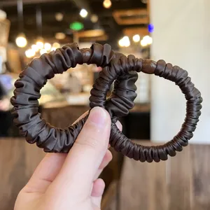 Satin hair scrunchies for women, high elastic brown hair ties ponytail holder styling accessories