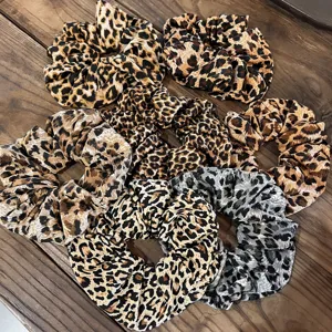 Leopard print hair scrunchies set fashion hair accessories for women detail display view