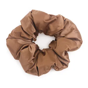 Brown satin hair scrunchie for women, elegant hair tie and ponytail holder accessory.