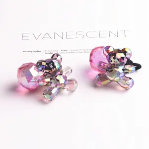 Chouchou ours en cristal avec pendentif coloré, élastique pour cheveux de filles.