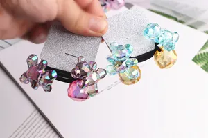 Chouchous de cheveux ours en cristal coloré avec cartes à paillettes, élastiques.