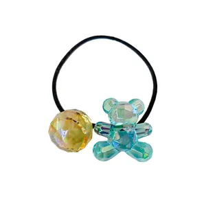 Elastique à cheveux ours en cristal coloré, joli bandeau de dessin animé pour enfants.