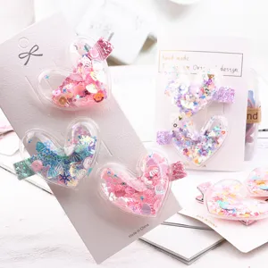 Süße Herz Treibsand Haarklammern Set für Kinder, glitzernde Entenschnabel Clips.