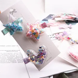 Kinder süße Treibsand Stern Herz Haarklammern Glitzer Entenschnabel Haarschmuck Set