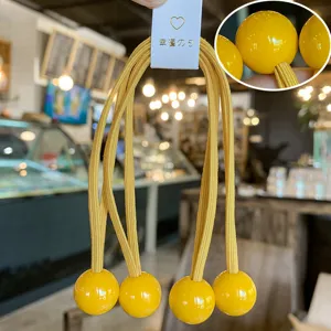 Kleurrijke lange elastische haarrekkers met gele kralen voor meisjes kinderhaaraccessoires
