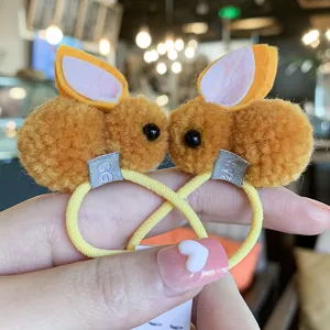 Cute plush rabbit hair tie elastic hair rope sweet cartoon animal hair accessories for kids