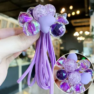 Chouchous de cheveux violets pour enfants avec perles paillettes cœur accessoires élastiques