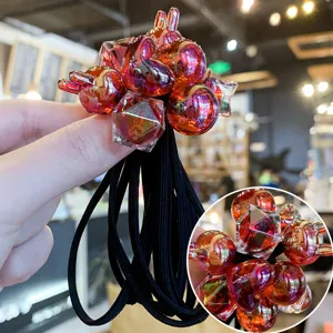 Joli élastique à cheveux perlé en cristal de lapin pour femmes et enfants noir élastique.