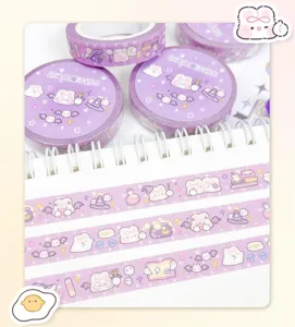Cute purple washi tape set cream rabbit magic potion design for journal crafts and decor
