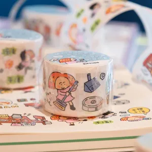 Cute housework theme washi tape detail shot, perfect for adorable journal and planner decoration.