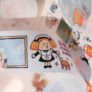 Cute house cleaning theme washi tape detail view, perfect for journal decoration and crafts.