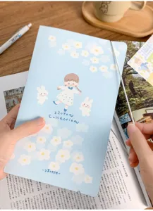 A5 cute daisy illustration loose-leaf sticker storage book binder with elastic band detail.