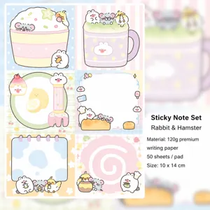 Bloc de notas adhesivas de patchwork de dibujos animados lindo papel de escribir animal 50 hojas