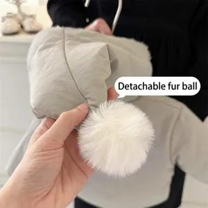 Kids winter warm cotton coat with detachable fur ball, cozy toddler outerwear apparel.