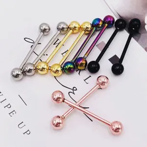 Edelstahl Hantel Piercing Schmuck Set mit bunten Kugeln für Ohr und Zunge Piercings.