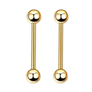 Χρυσό κόσμημα piercing σώματος από ανοξείδωτο ατσάλι με διπλές στρογγυλές μπάλες για αυτιά.