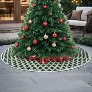 Amerikaanse Stijl PVC Ruit Kerstboomschort Pailletten Pluche Konijnenvacht Kerstboommat Rond Feestelijke Kerstversiering
