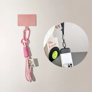 Minimalist Solid Color Short Wrist Phone Lanyard Metal Woven Anti-Drop Hand Strap Keychain Charm