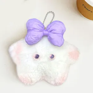 Llavero de peluche de estrella lindo con lazo morado, accesorio suave para bolsos y llaves.