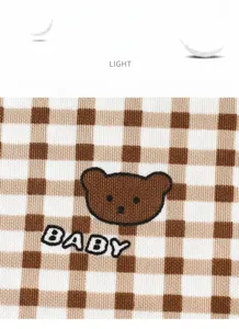 Children summer short sleeve pajama fabric detail grid cartoon bear toddler sleepwear