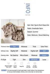 Kids summer short sleeve shorts plaid sleepwear set, breathable casual home wear toddler outfit.