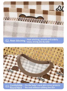 Children's summer short-sleeve pajama detail shot featuring neat stitching and comfortable crew neck.
