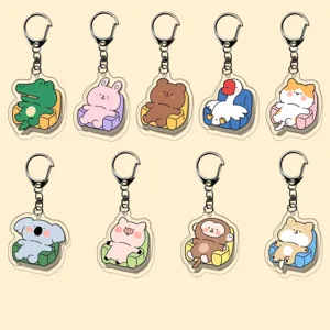 Cute cartoon animal acrylic keychain transparent bag pendant student backpack accessories