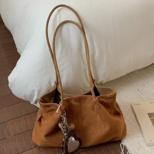 Large Capacity Vintage Commuting Tote Bag For Women PU Leather Casual Solid Color Shoulder Bag Retro Handbag Gift