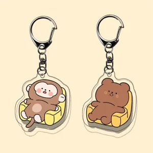 Cute cartoon animal acrylic keychain double sided transparent bag pendant for students