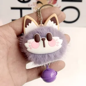 Portachiavi volpe in peluche carino con pon pon soffice e campanello, accessorio borsa.