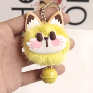 Simpatico portachiavi gatto volpe in peluche giallo con campanello pon pon morbido borsa charm.