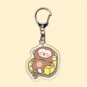 Cute cartoon monkey acrylic keychain double sided transparent bag pendant student accessory new