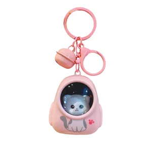 Llavero de gato de cápsula rosa lindo colgante de mochila bolso regalo luminoso accesorios