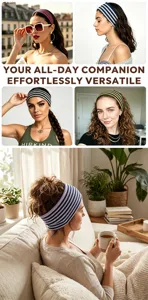 Retro contrast striped wide hairband elastic fitness sports yoga sweat headband for women