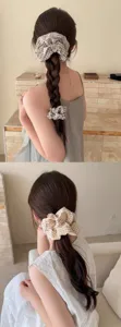 Korean style plaid fabric hair scrunchie, soft cute ponytail hair tie for women and daily.