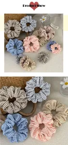 Korean style cute plaid fabric hair scrunchies set, soft sweet ponytail hair ties for girls.