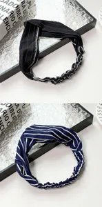 Bandeau à cheveux croisé rayé style coréen pour femme, accessoire vintage élastique.