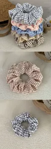 Korean preppy style plaid fabric hair scrunchy cute ponytail holder sweet girl hair accessories