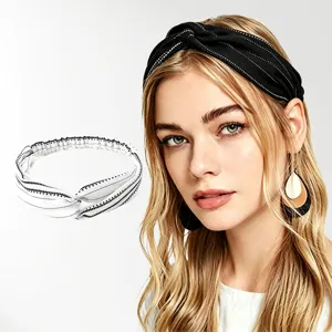 Bandeau Croisé à Rayures Rétro pour Femmes Style Coréen Brodé Bandeau Élastique Antidérapant Large pour le Lavage du Visage Accessoires de Cheveux