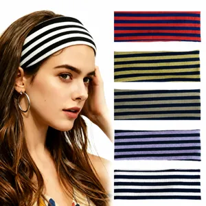 Retro Striped Wide Headband For Women American Style Colorblock Elastic Knitted Hair Band For Sports Yoga Fitness Daily Accessory