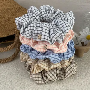 Korean style plaid fabric hair scrunchies large ponytail holder soft cute hair accessories